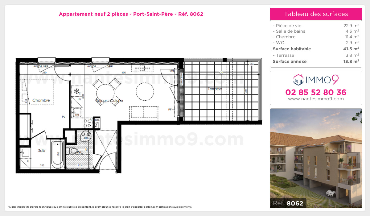 Plan et surfaces, Programme neuf Port-Saint-Père Référence n° 8062