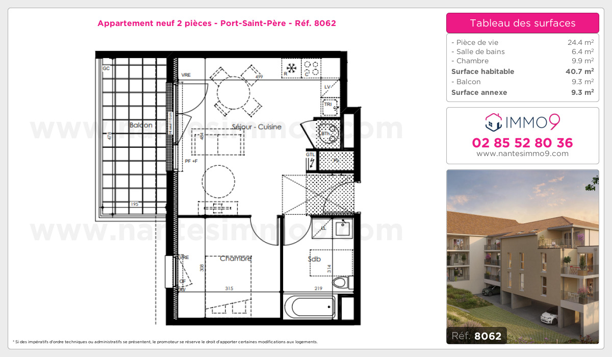 Plan et surfaces, Programme neuf Port-Saint-Père Référence n° 8062