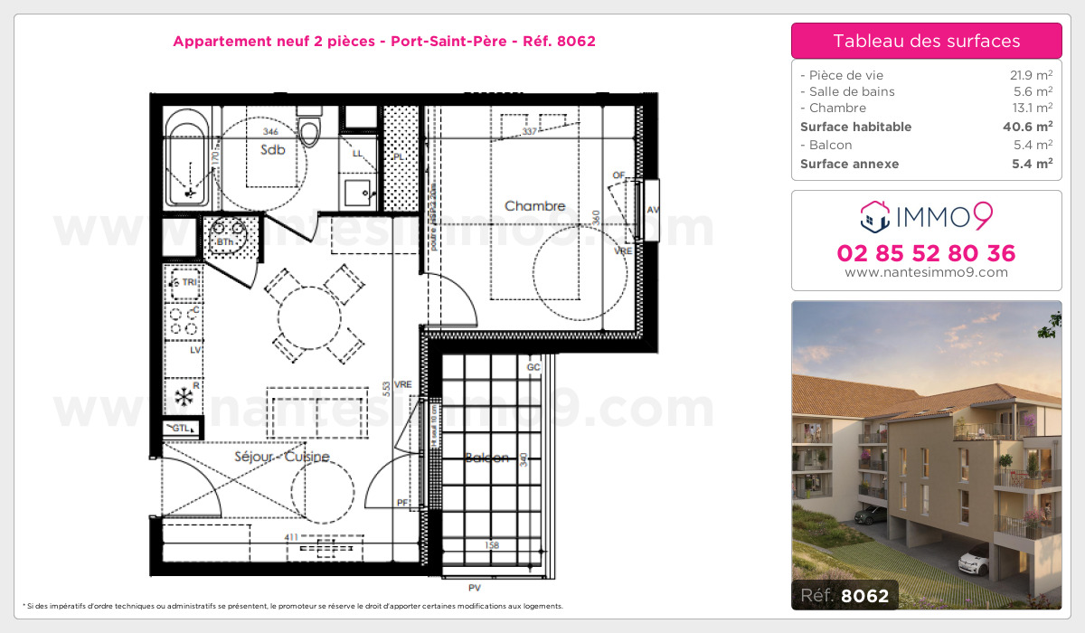 Plan et surfaces, Programme neuf Port-Saint-Père Référence n° 8062