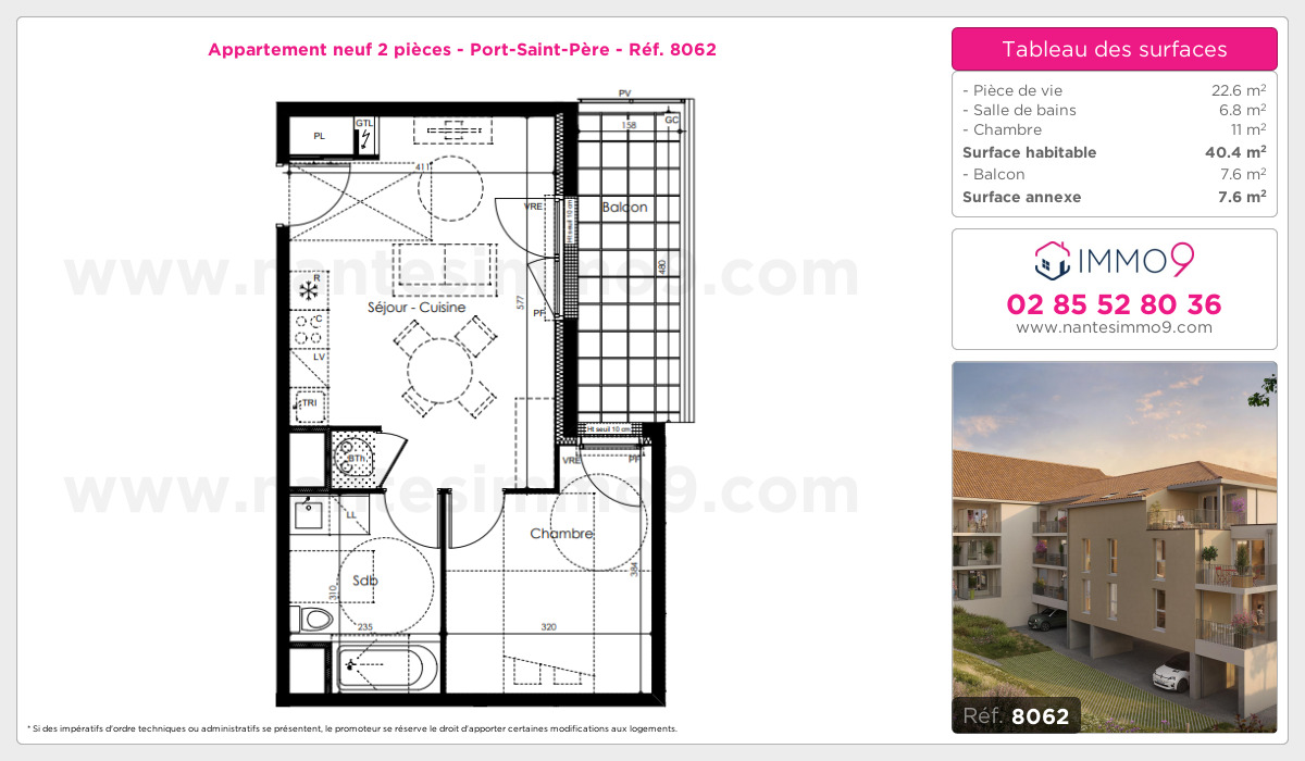 Plan et surfaces, Programme neuf Port-Saint-Père Référence n° 8062
