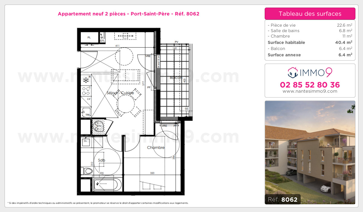 Plan et surfaces, Programme neuf Port-Saint-Père Référence n° 8062