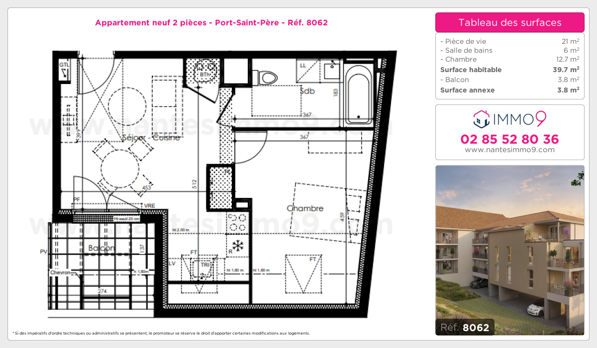 Plan et surfaces, Programme neuf Port-Saint-Père Référence n° 8062