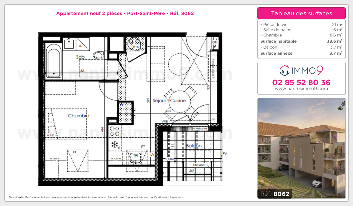 Plan et surfaces, Programme neuf Port-Saint-Père Référence n° 8062