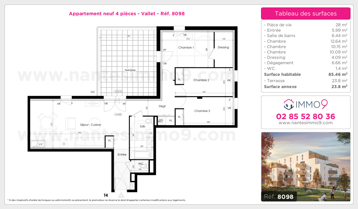 Plan et surfaces, Programme neuf Vallet Référence n° 8098