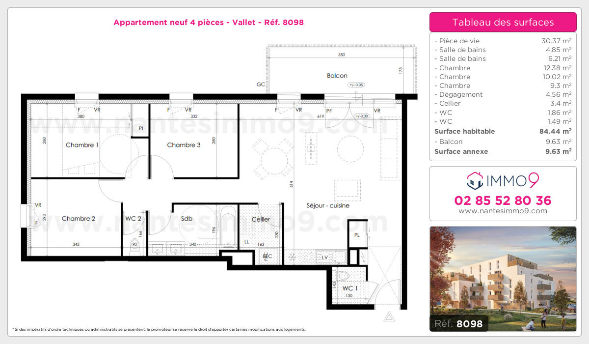 Plan et surfaces, Programme neuf Vallet Référence n° 8098