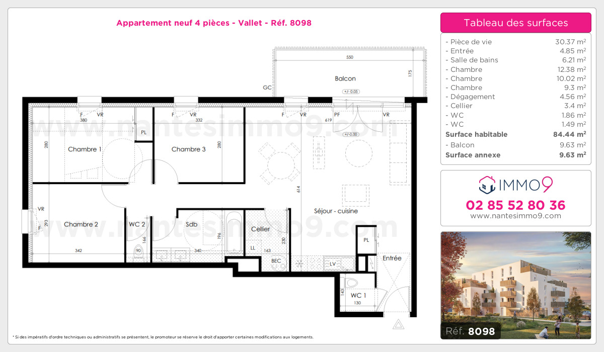Plan et surfaces, Programme neuf Vallet Référence n° 8098