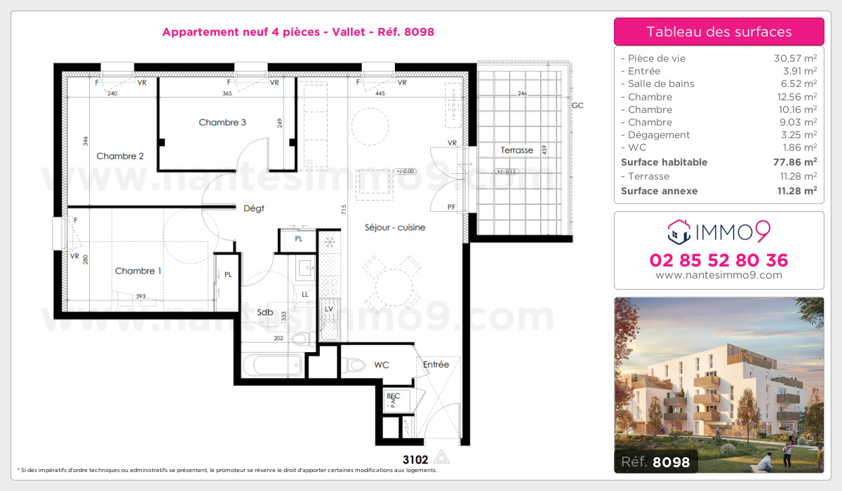 Plan et surfaces, Programme neuf Vallet Référence n° 8098