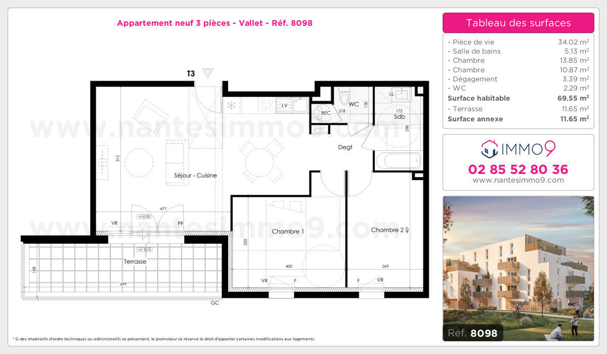 Plan et surfaces, Programme neuf Vallet Référence n° 8098