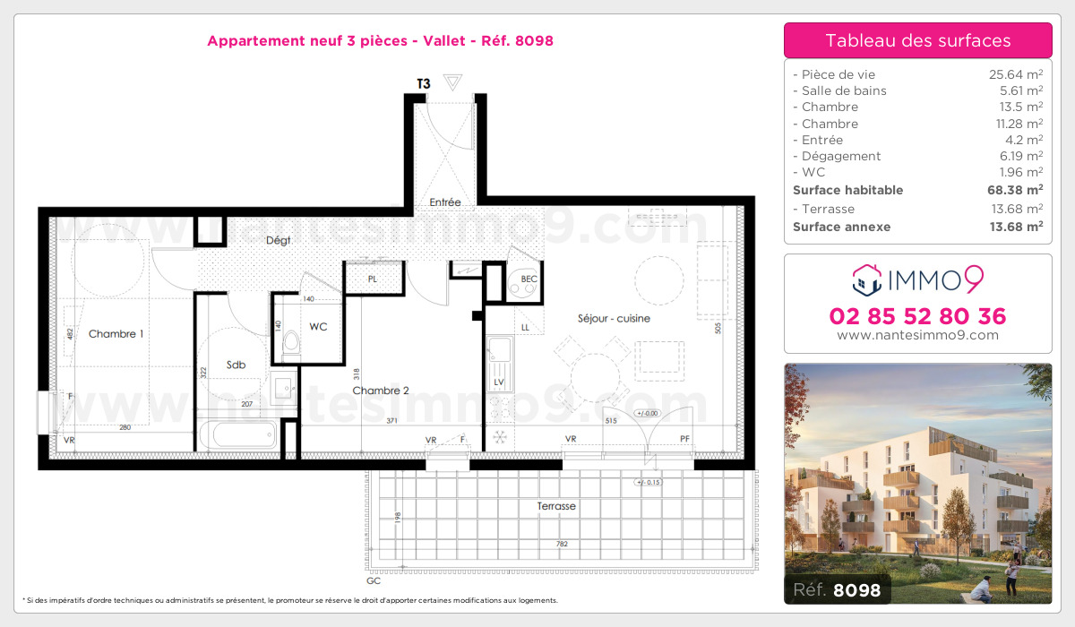 Plan et surfaces, Programme neuf Vallet Référence n° 8098