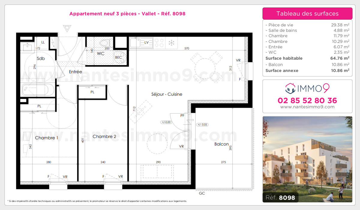 Plan et surfaces, Programme neuf Vallet Référence n° 8098