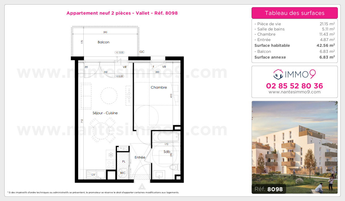Plan et surfaces, Programme neuf Vallet Référence n° 8098