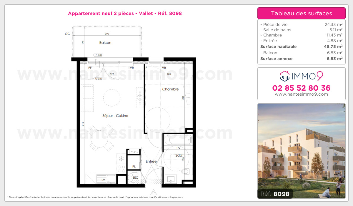 Plan et surfaces, Programme neuf Vallet Référence n° 8098