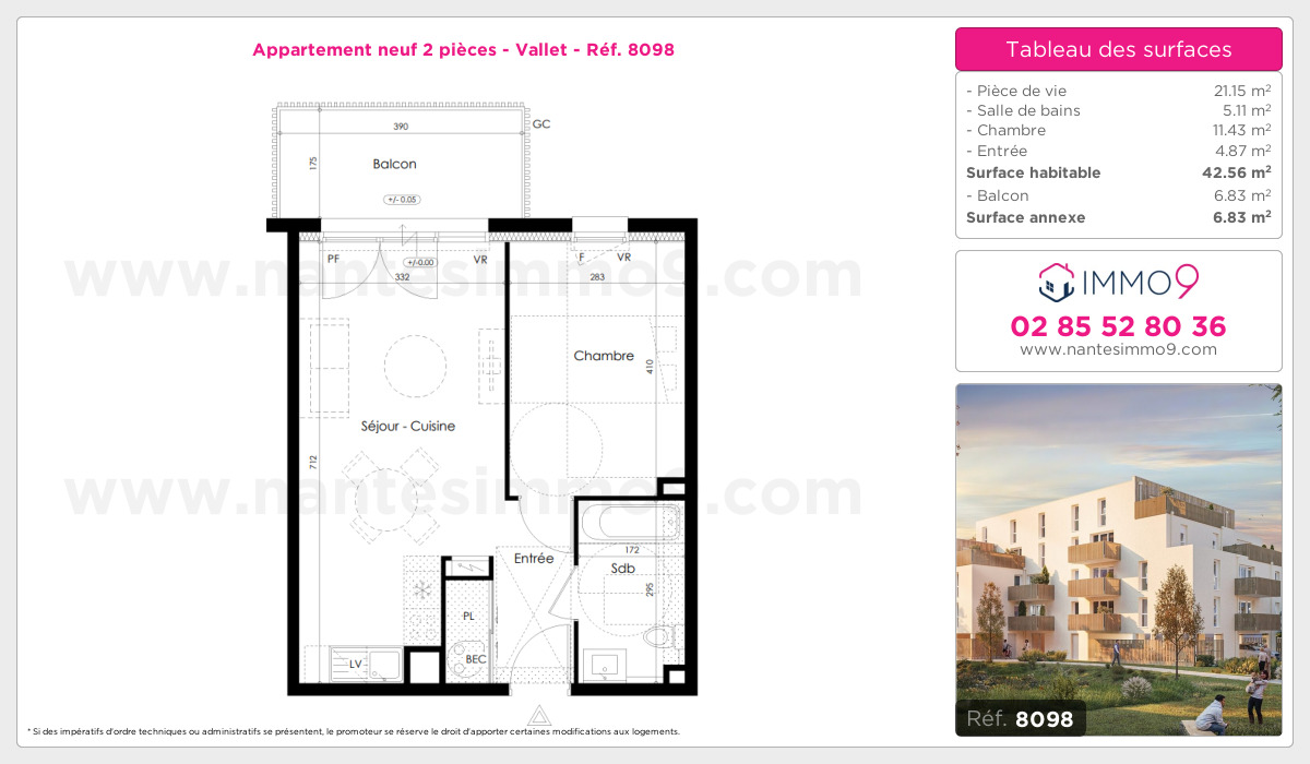 Plan et surfaces, Programme neuf Vallet Référence n° 8098