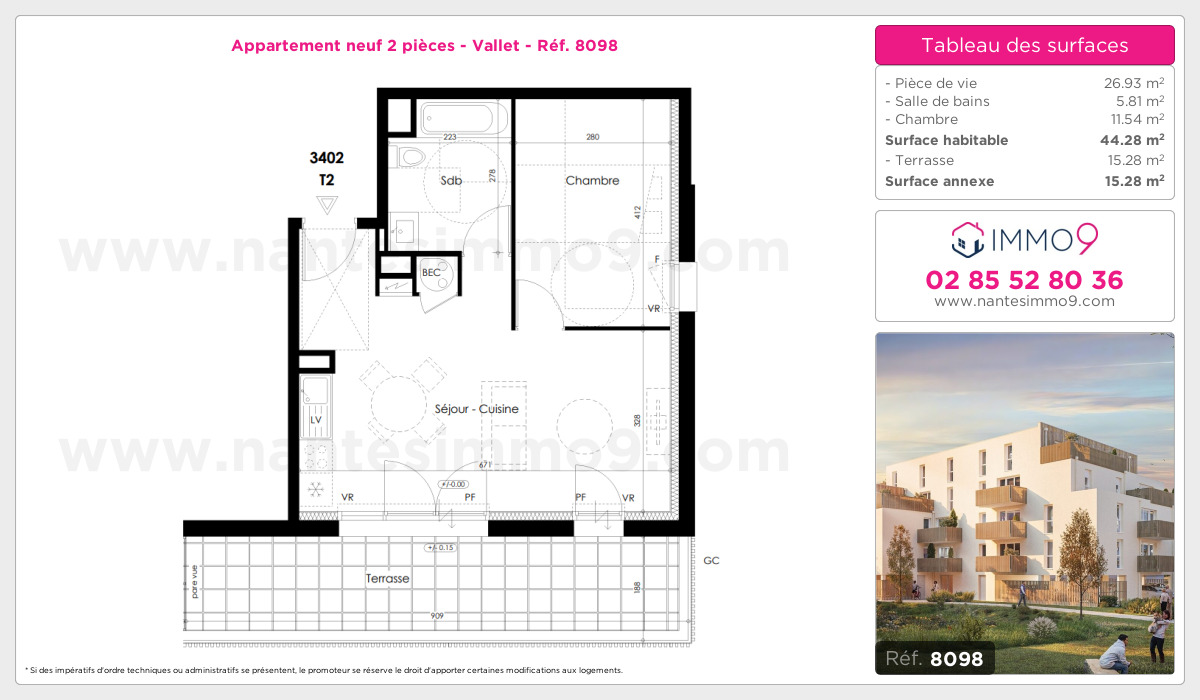Plan et surfaces, Programme neuf Vallet Référence n° 8098