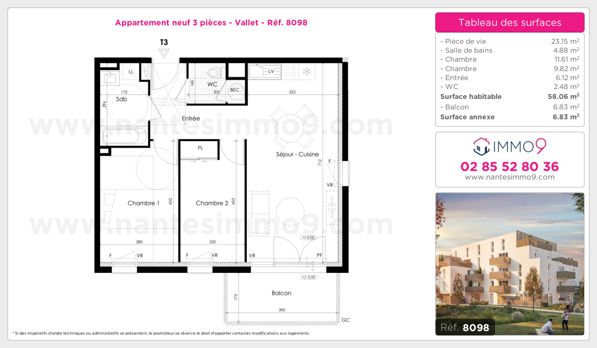 Plan et surfaces, Programme neuf Vallet Référence n° 8098