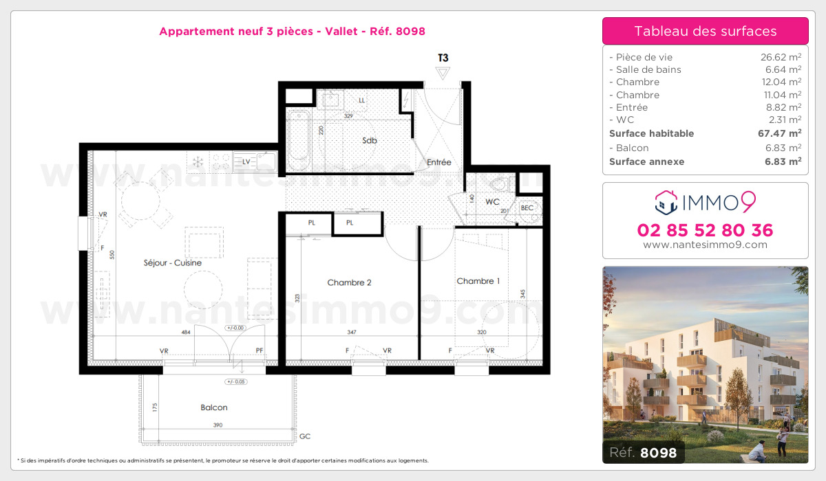 Plan et surfaces, Programme neuf Vallet Référence n° 8098
