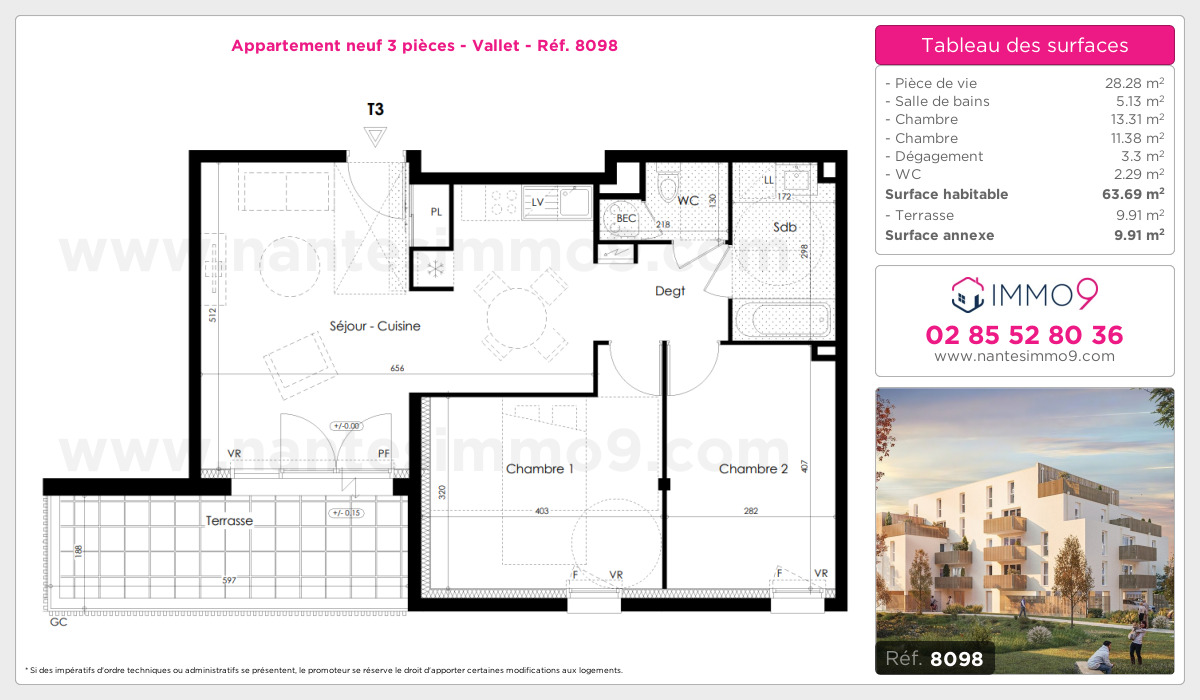 Plan et surfaces, Programme neuf Vallet Référence n° 8098