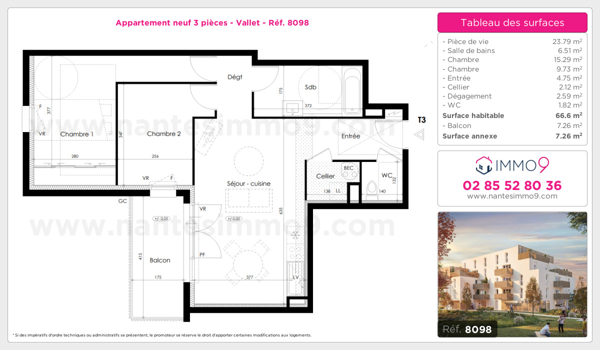 Plan et surfaces, Programme neuf Vallet Référence n° 8098