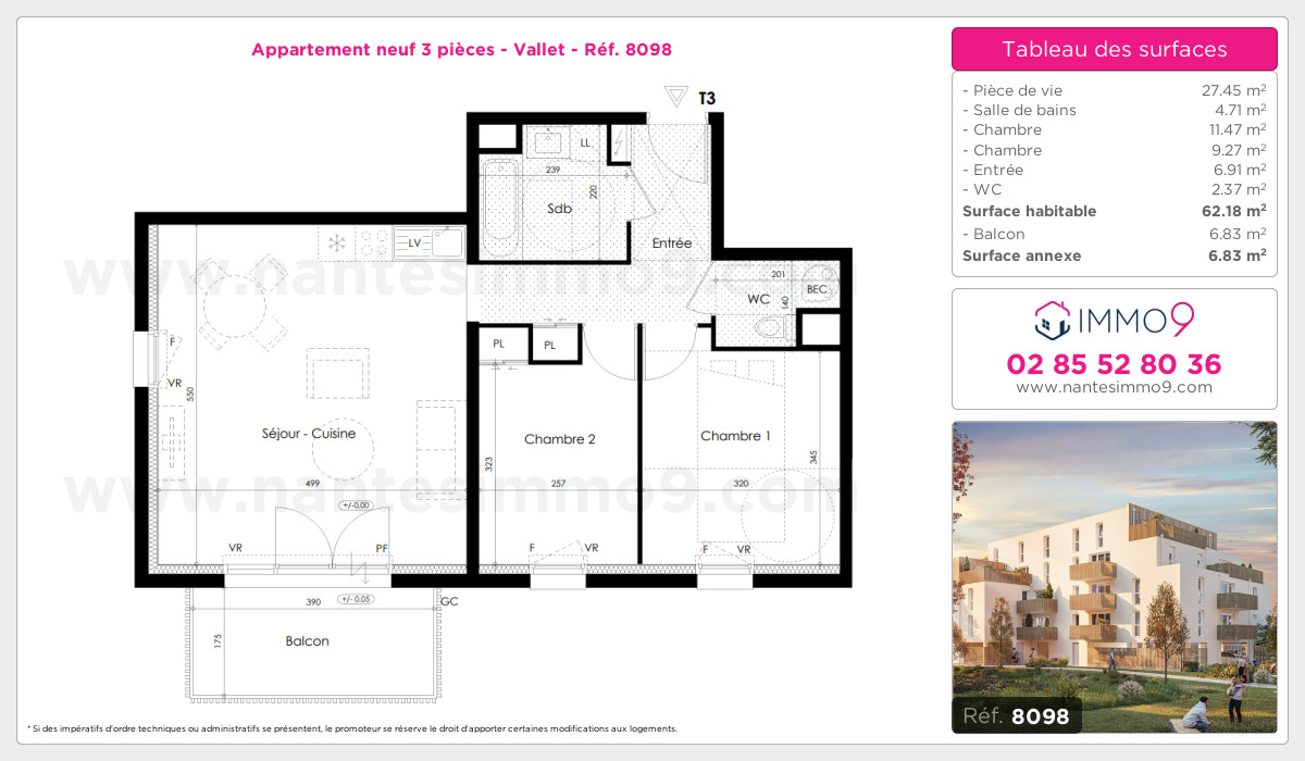 Plan et surfaces, Programme neuf Vallet Référence n° 8098