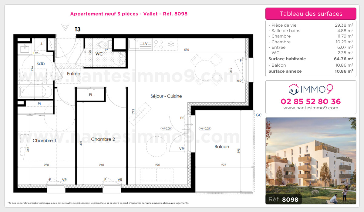 Plan et surfaces, Programme neuf Vallet Référence n° 8098