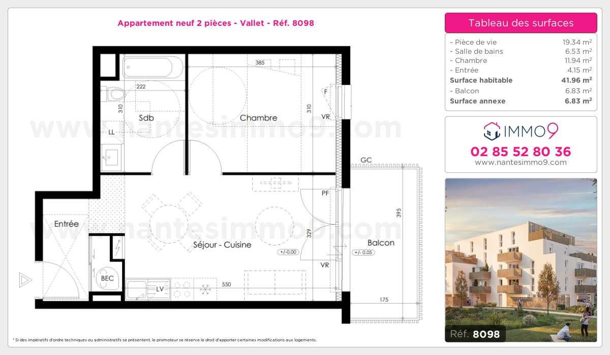 Plan et surfaces, Programme neuf Vallet Référence n° 8098