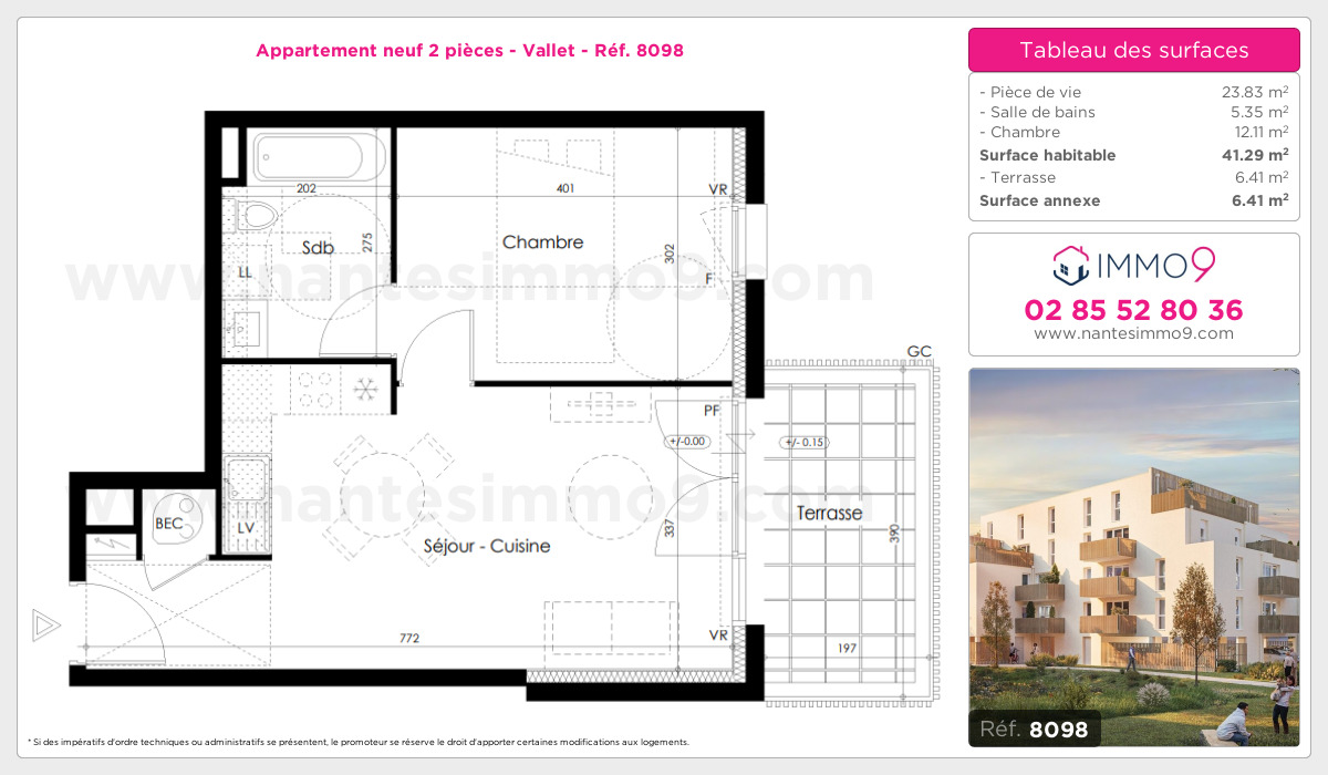 Plan et surfaces, Programme neuf Vallet Référence n° 8098