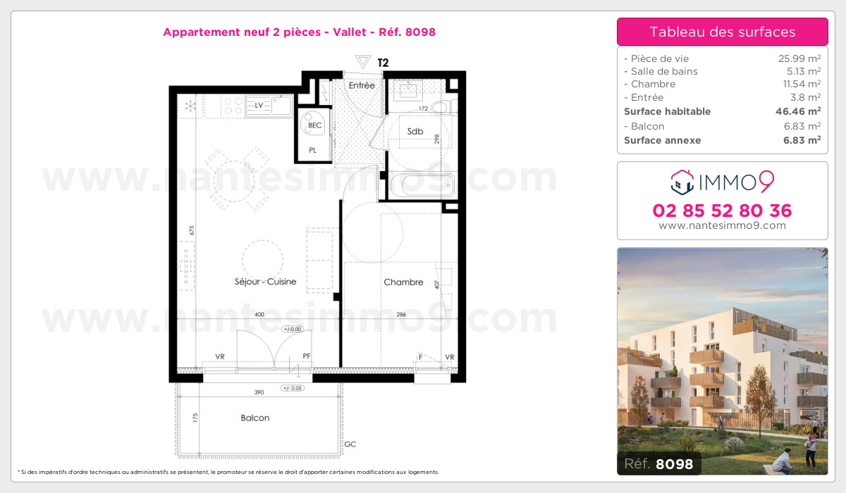 Plan et surfaces, Programme neuf Vallet Référence n° 8098