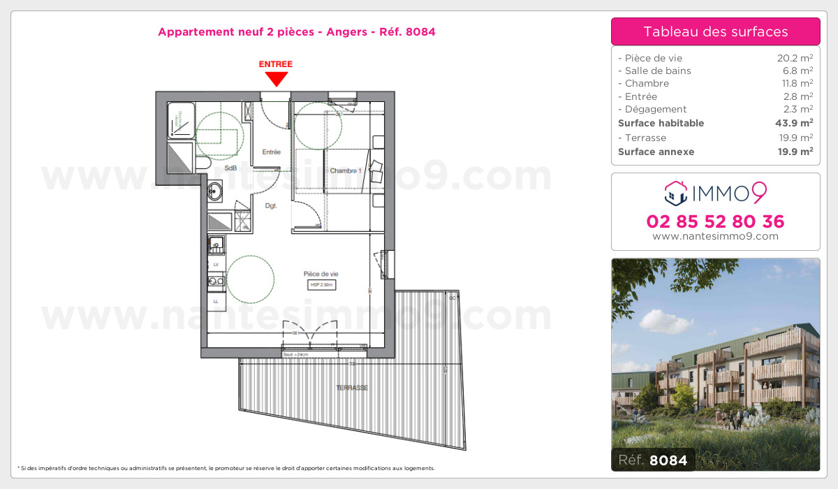 Plan et surfaces, Programme neuf Angers Référence n° 8084