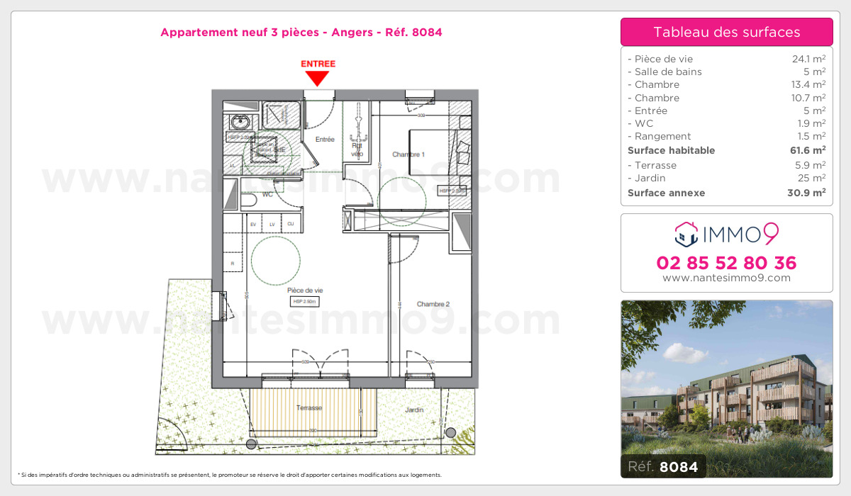 Plan et surfaces, Programme neuf Angers Référence n° 8084