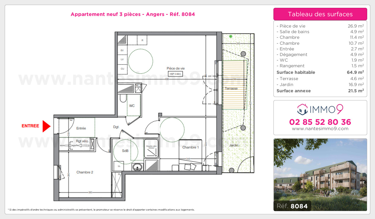 Plan et surfaces, Programme neuf Angers Référence n° 8084