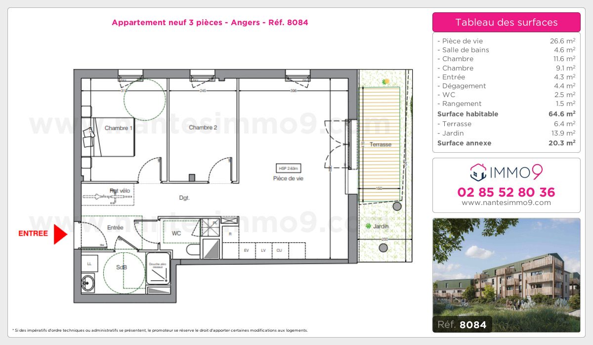 Plan et surfaces, Programme neuf Angers Référence n° 8084