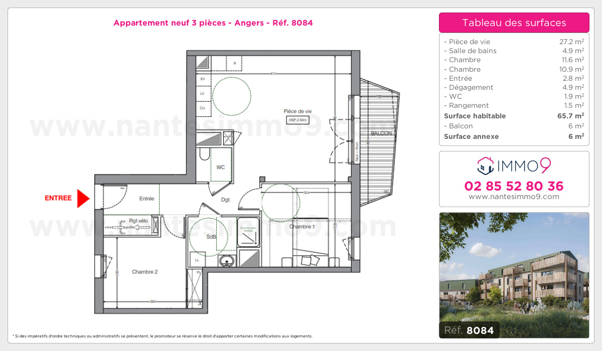 Plan et surfaces, Programme neuf Angers Référence n° 8084