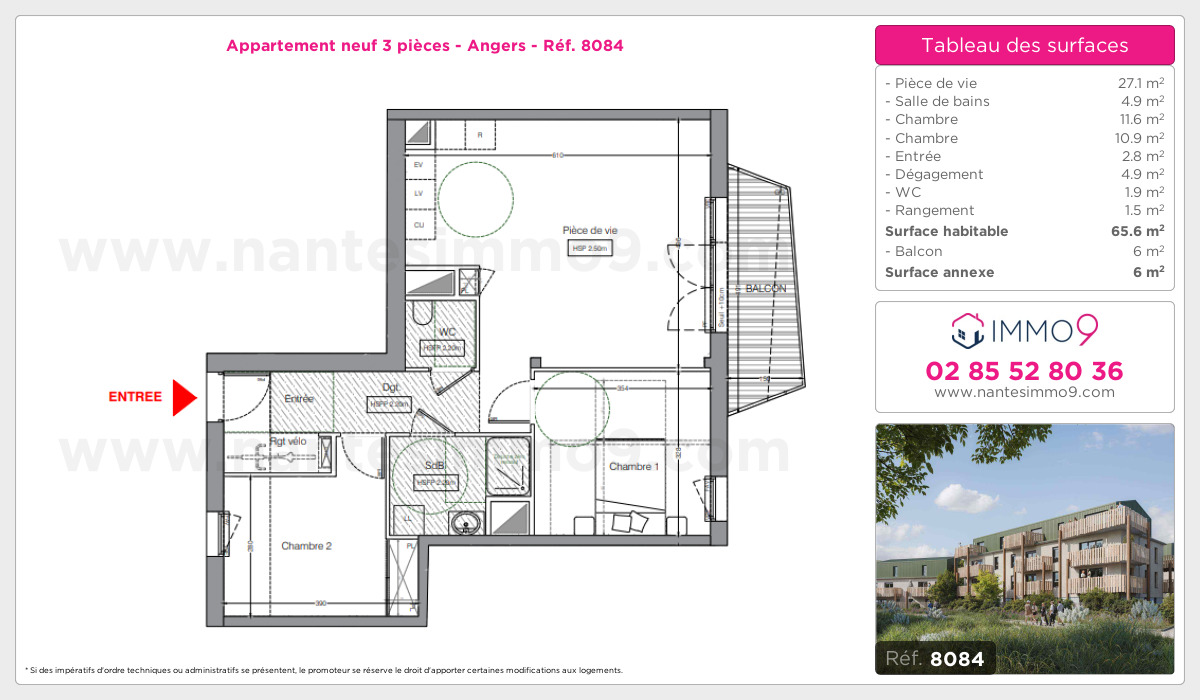 Plan et surfaces, Programme neuf Angers Référence n° 8084