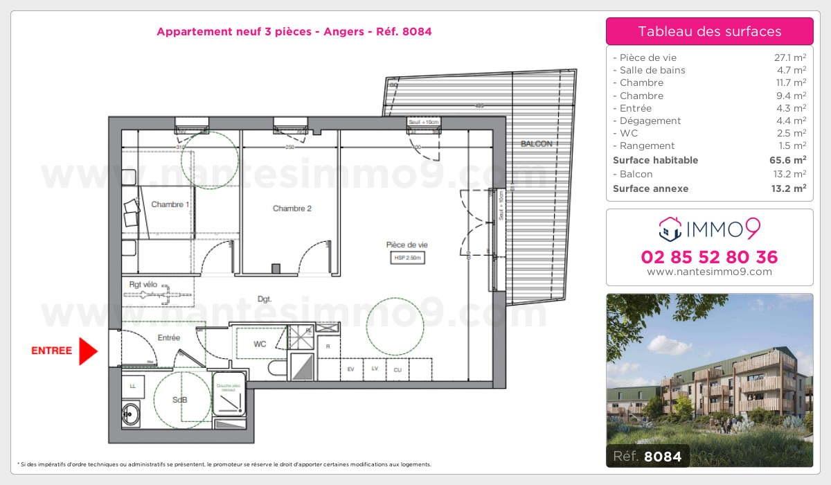 Plan et surfaces, Programme neuf Angers Référence n° 8084
