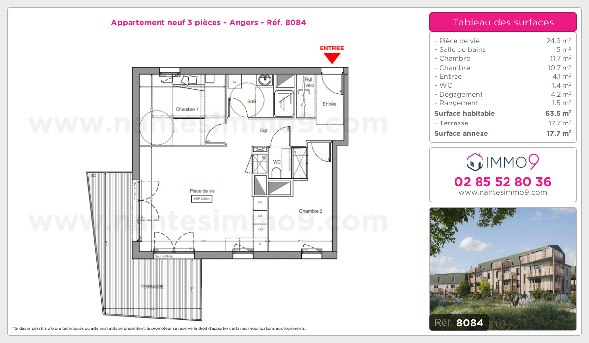 Plan et surfaces, Programme neuf Angers Référence n° 8084