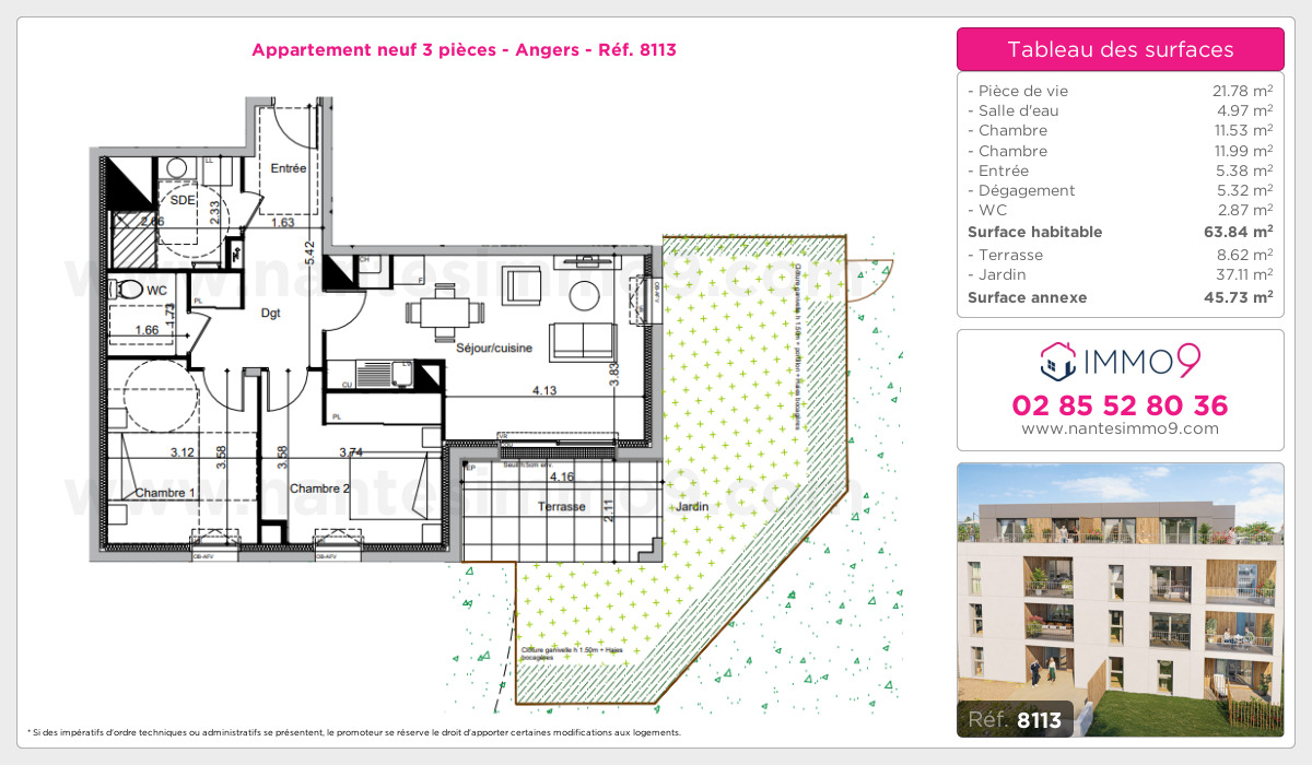 Plan et surfaces, Programme neuf Angers Référence n° 8113