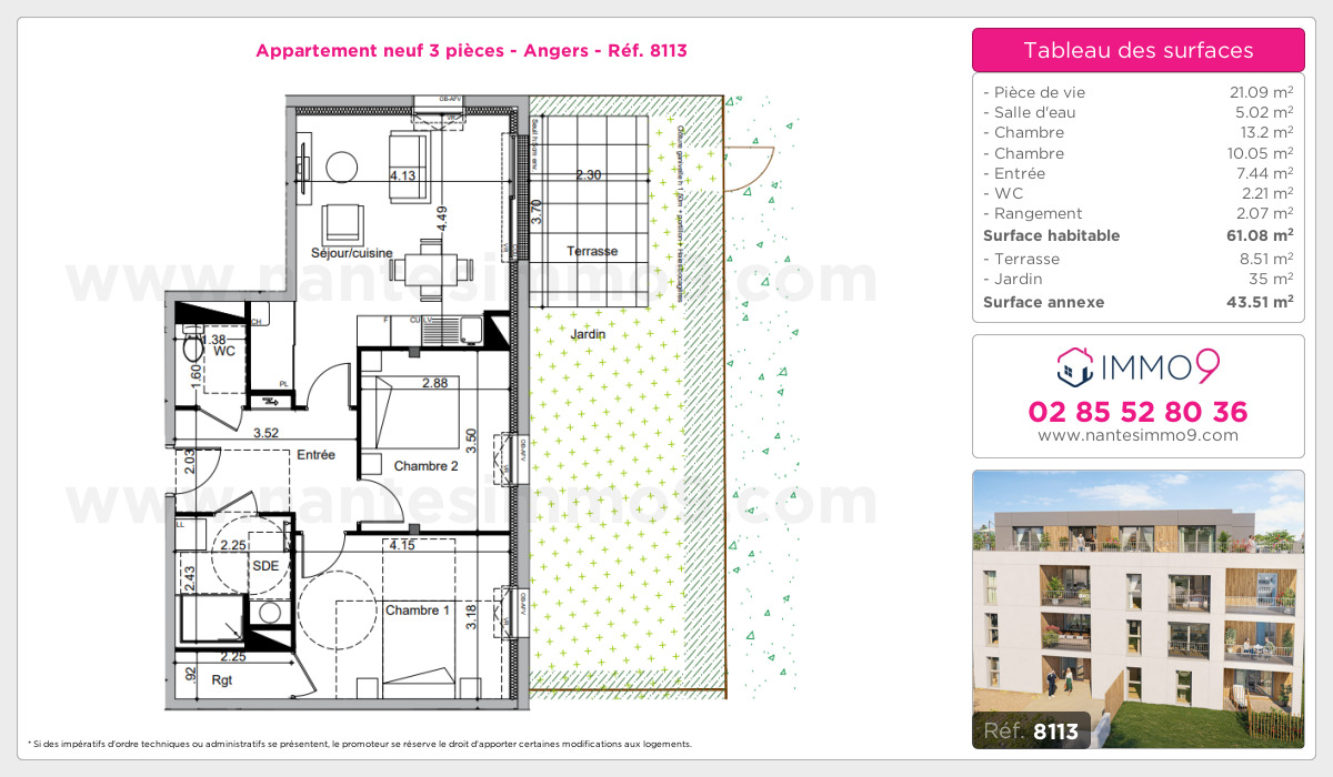 Plan et surfaces, Programme neuf Angers Référence n° 8113