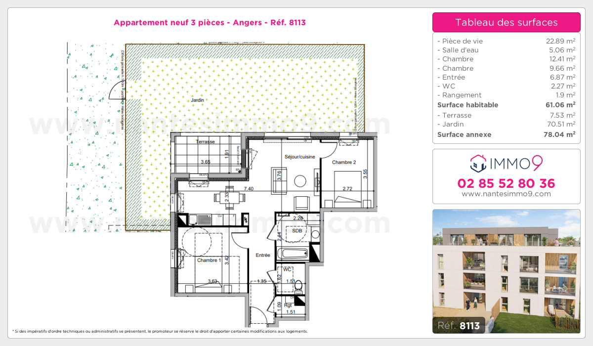 Plan et surfaces, Programme neuf Angers Référence n° 8113