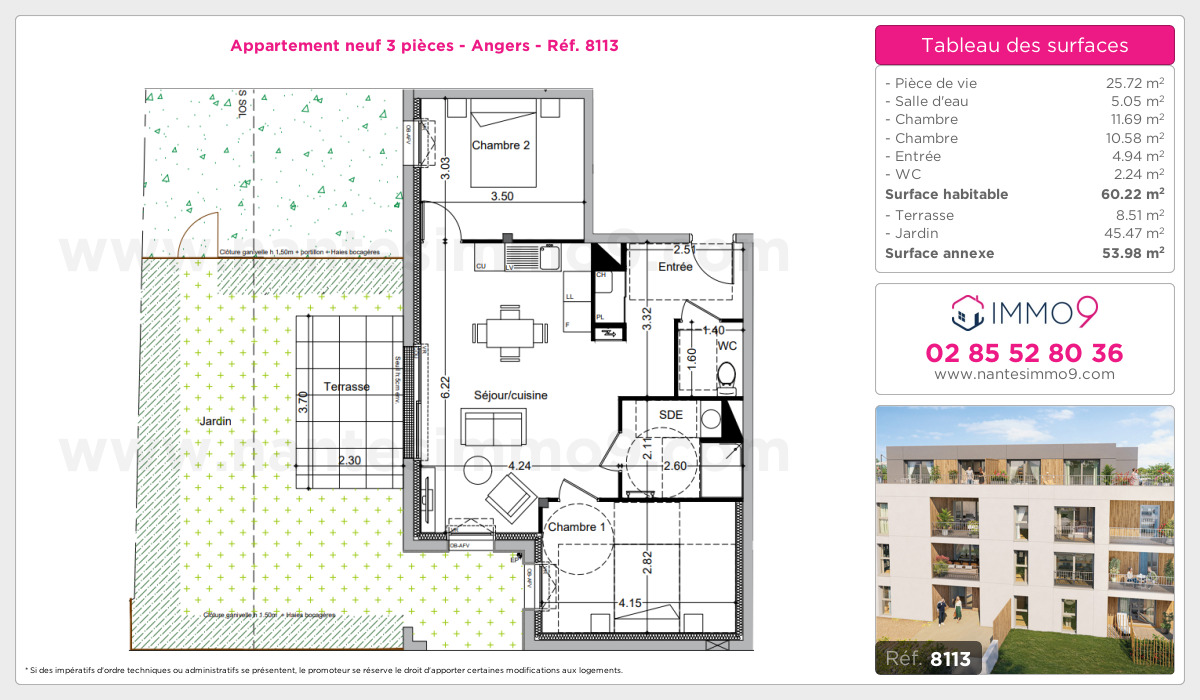 Plan et surfaces, Programme neuf Angers Référence n° 8113