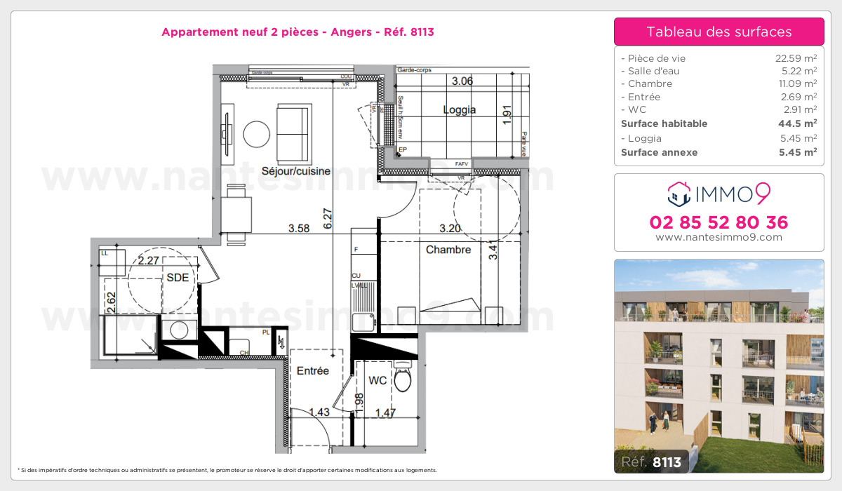 Plan et surfaces, Programme neuf Angers Référence n° 8113