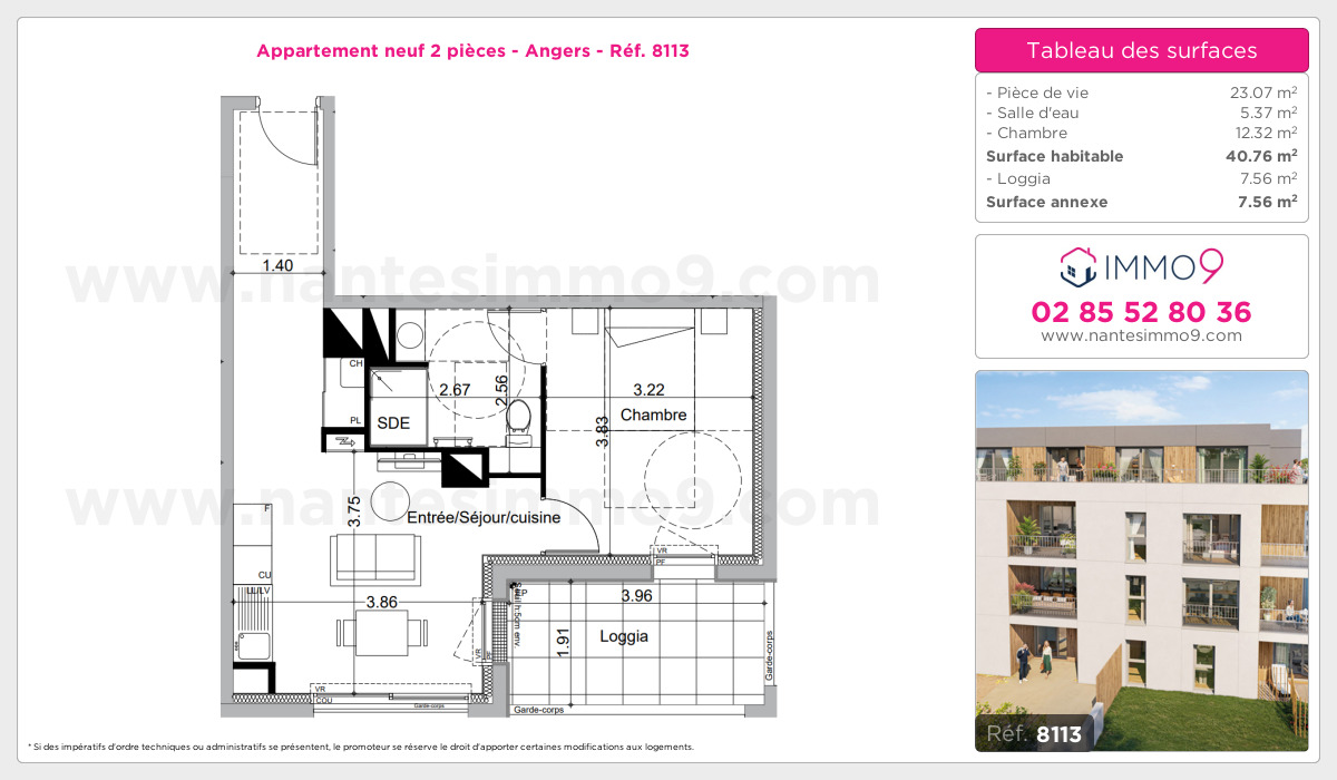 Plan et surfaces, Programme neuf Angers Référence n° 8113