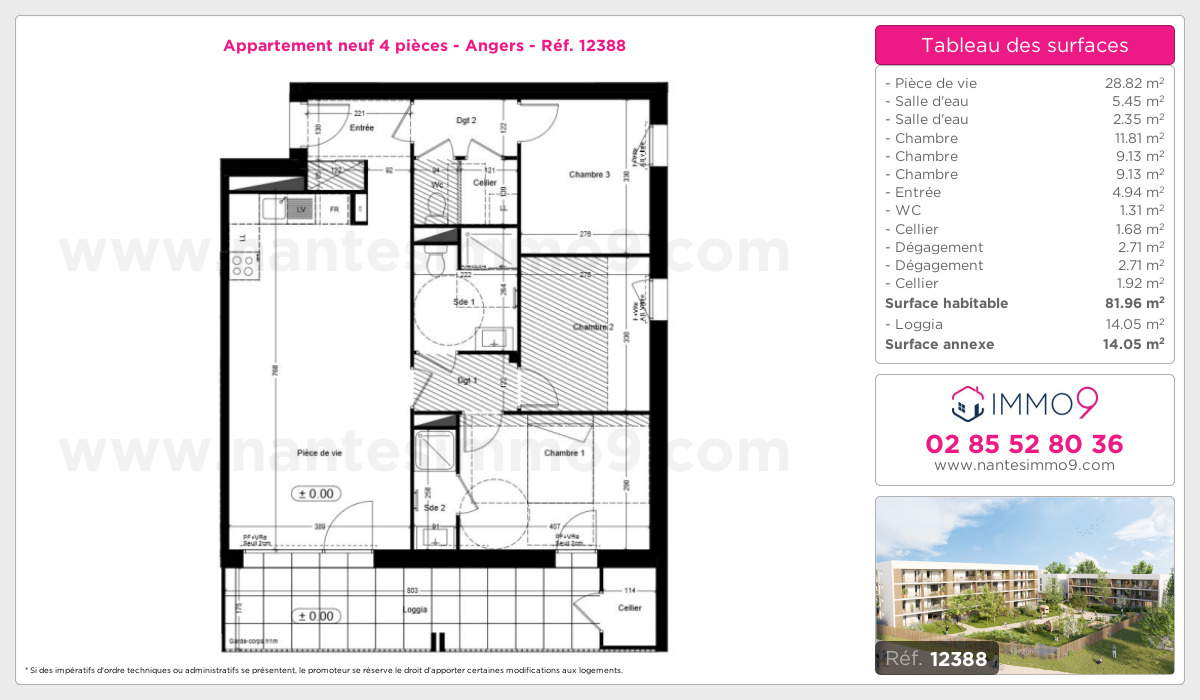 Plan et surfaces, Programme neuf Angers Référence n° 12388