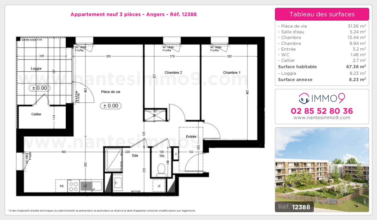 Plan et surfaces, Programme neuf Angers Référence n° 12388