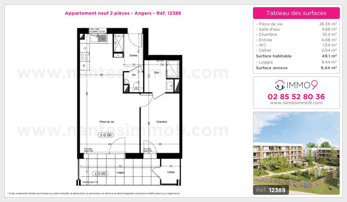 Plan et surfaces, Programme neuf Angers Référence n° 12388