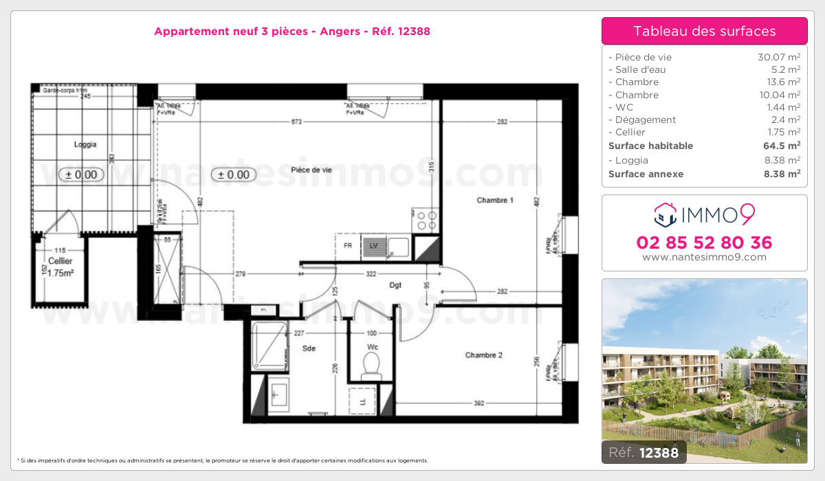 Plan et surfaces, Programme neuf Angers Référence n° 12388