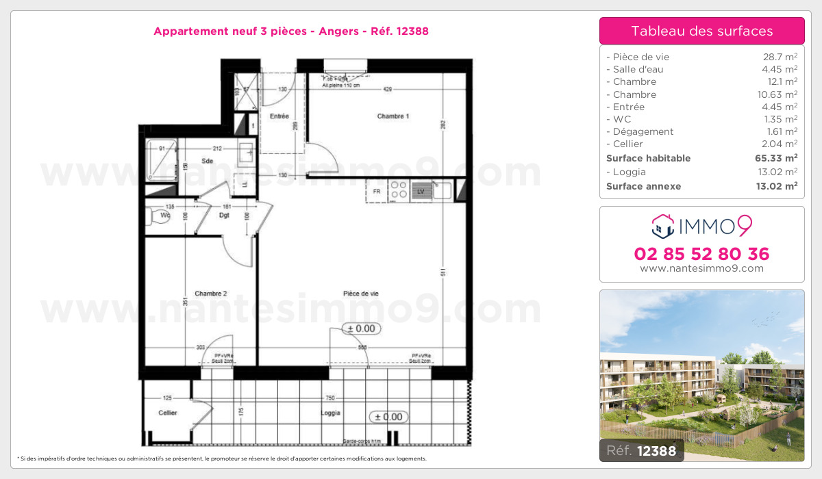 Plan et surfaces, Programme neuf Angers Référence n° 12388