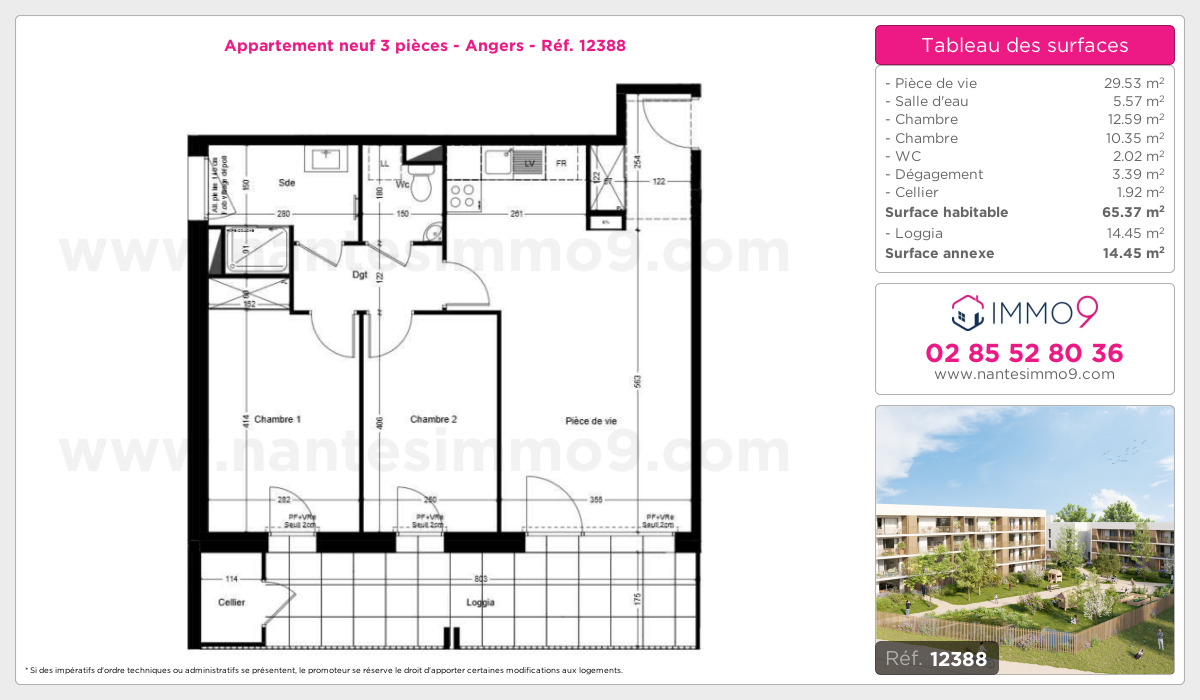 Plan et surfaces, Programme neuf Angers Référence n° 12388