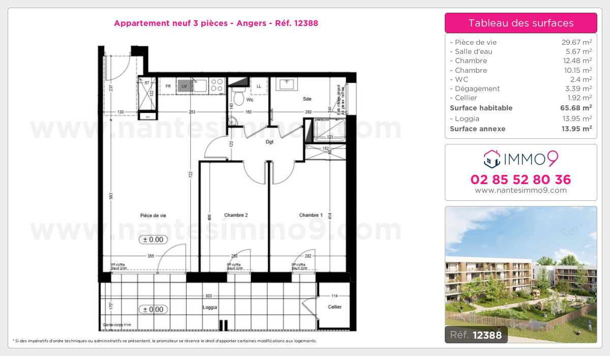 Plan et surfaces, Programme neuf Angers Référence n° 12388