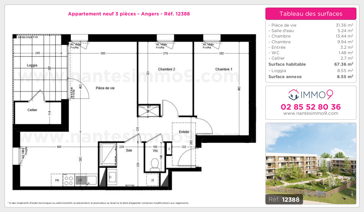 Plan et surfaces, Programme neuf Angers Référence n° 12388