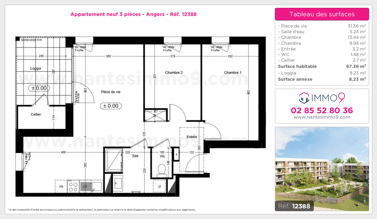 Plan et surfaces, Programme neuf Angers Référence n° 12388